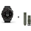 Montre Garmin Fenix 7X Pro Sapphire Solar Titane + bracelet silicone kaki